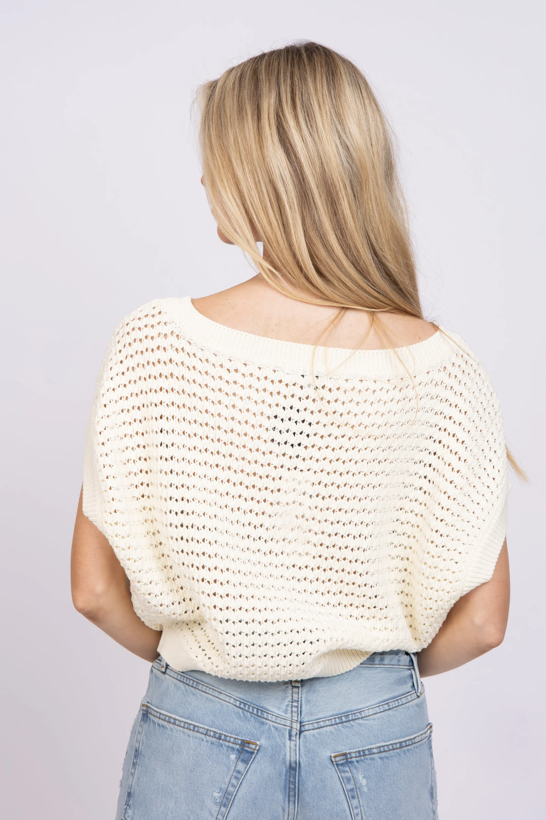 White   Warren Mercerized Cropped Beachy Pullover