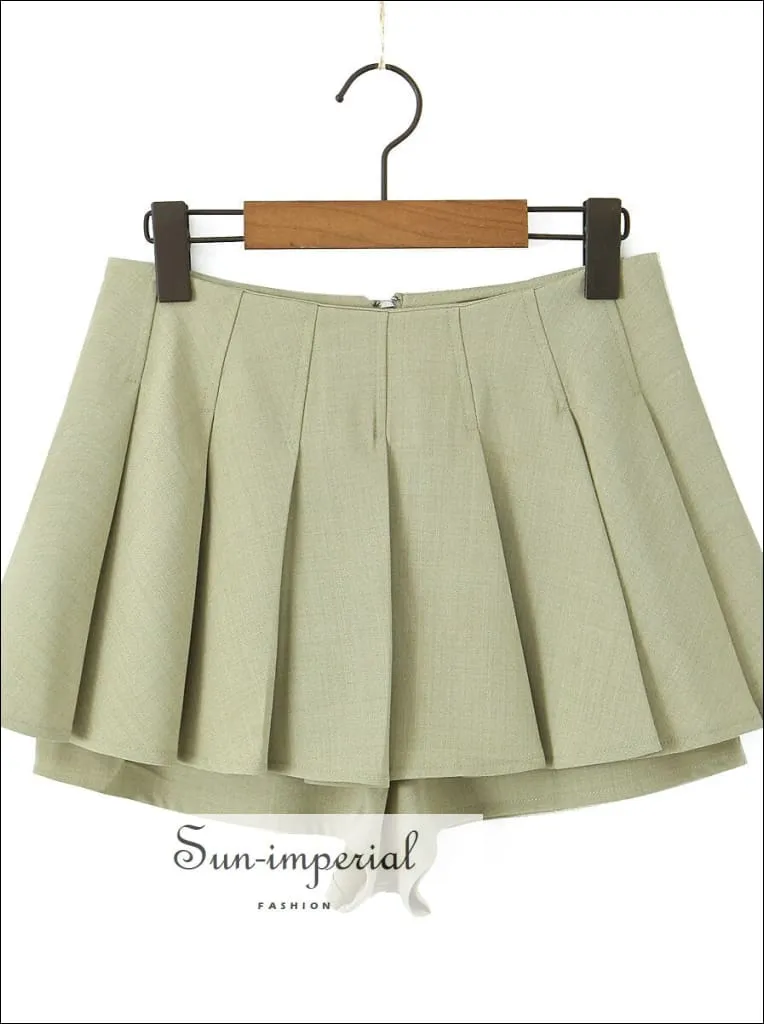 Women High Waist a Line Pleated Mini Skirt Shorts